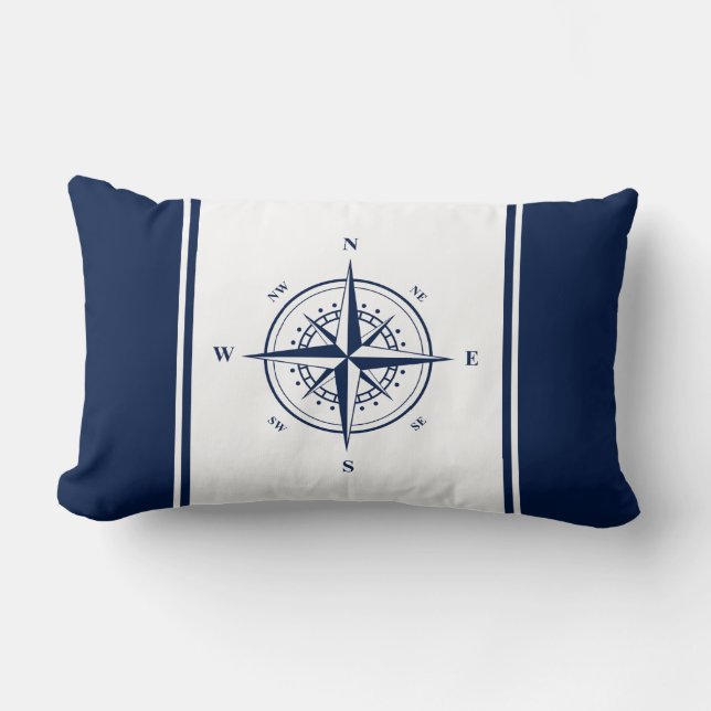 Estrella náutica sobre almohada lumbar azul y blan (Anverso)