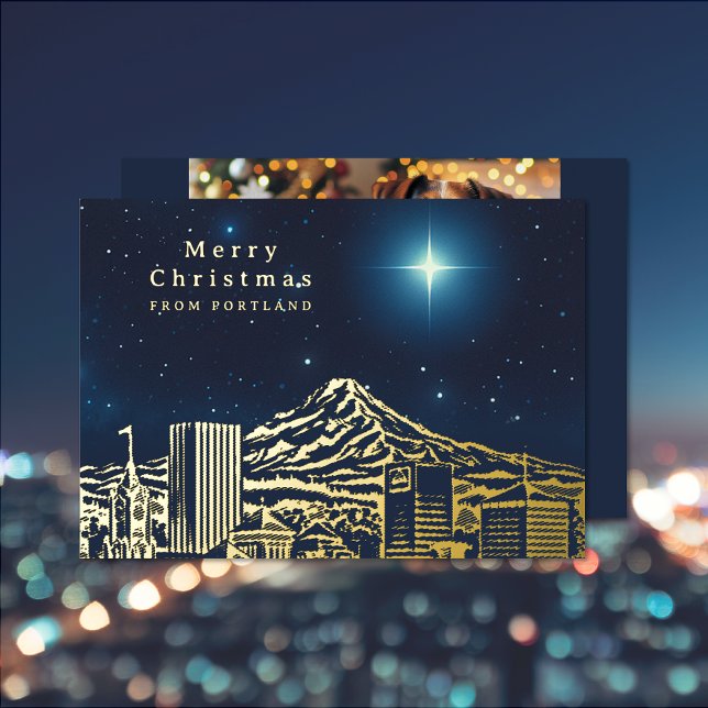 Estrella navideña Merry Añadir tarjeta de vacacion (Merry Christmas Star Add Photo Foil Holiday Card (front and back))