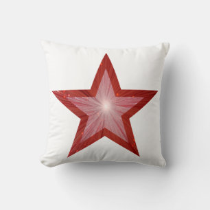 Estrella roja almohada de tiro blanco cuadrado de 