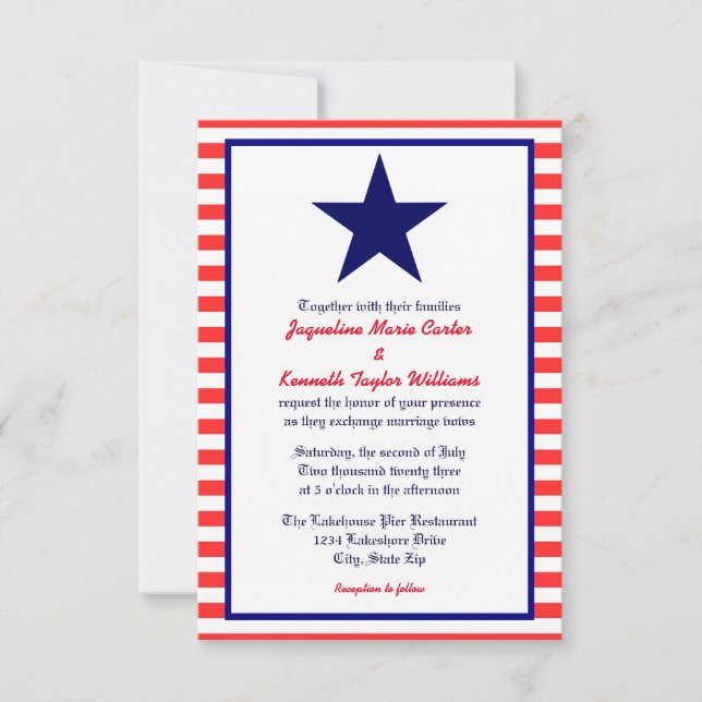 Estrella roja blanca y azul - Invitación a la boda (Anverso)