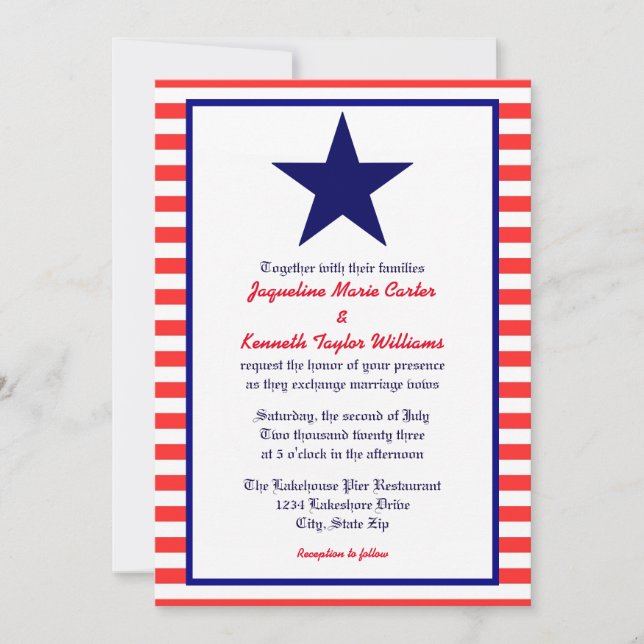 Estrella roja blanca y azul - Invitación a la boda (Anverso)