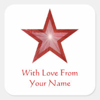 Estrella roja 'Con amor de', blanco pegatina cuadr