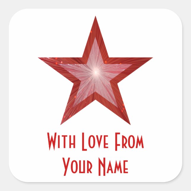 Estrella roja 'Con amor de', blanco pegatina cuadr (Anverso)