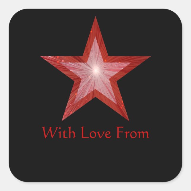 Estrella roja 'Con amor de'' pegatina cuadrado neg (Anverso)
