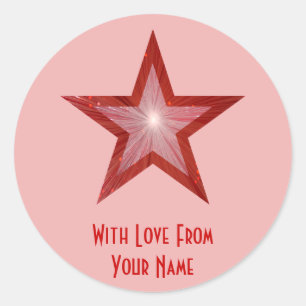 Estrella roja 'Con amor de'' redonda pegatina rosa