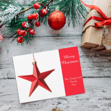 Estrella roja con tarjeta plana de Feliz Navidad