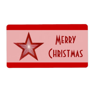 Estrella roja estriba Feliz Navidad etiqueta roja