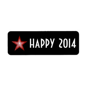 Estrella roja etiqueta 'feliz 2014' pequeña negra