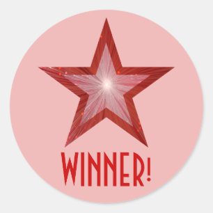 Estrella roja '¡GANADOR!' redonda pegatina rosa pá