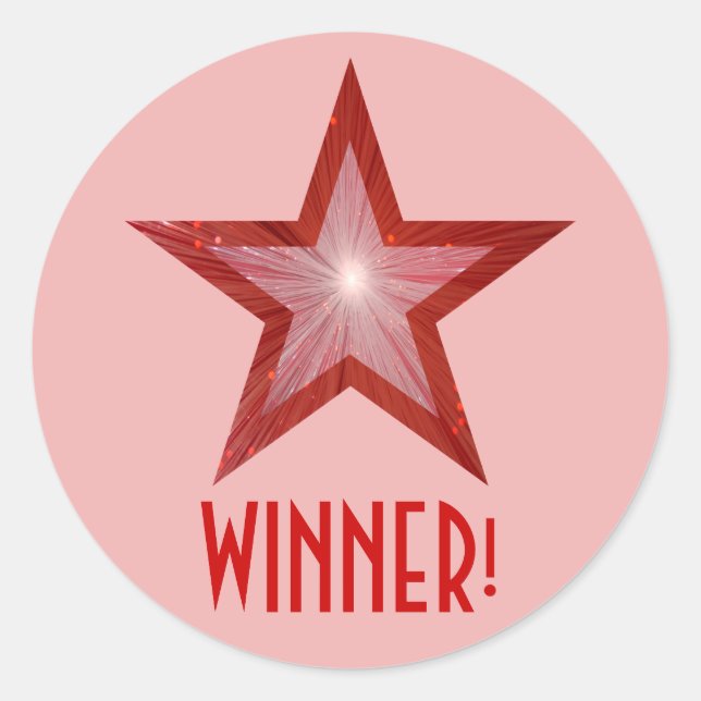 Estrella roja '¡GANADOR!' redonda pegatina rosa pá (Anverso)