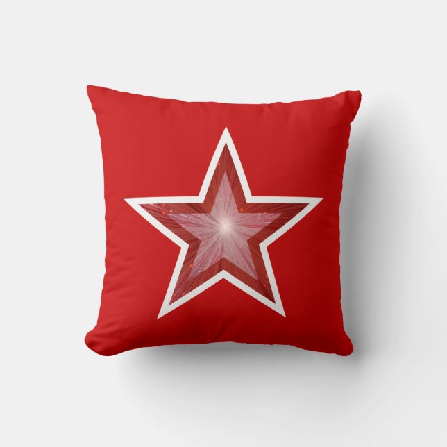 Estrella roja lanzar almohada cuadrada rojo blanco (Anverso)