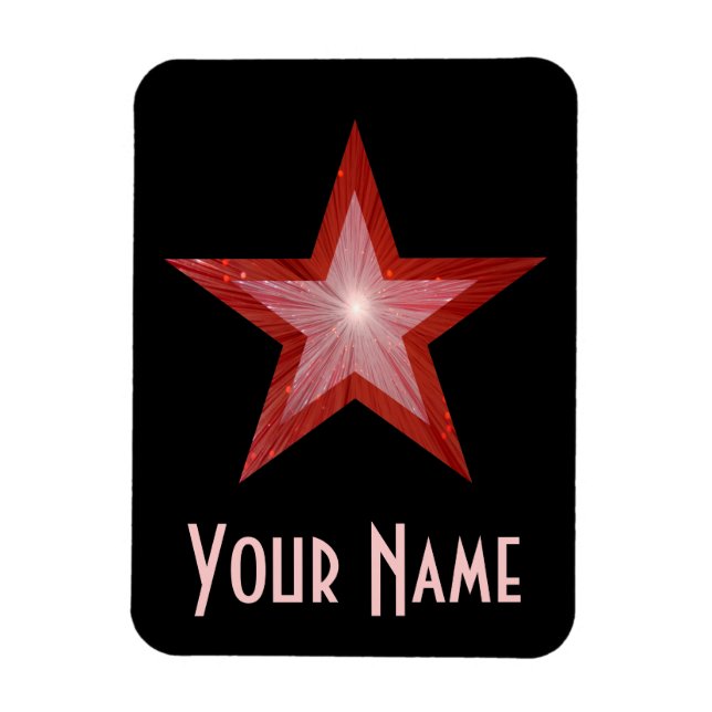 Estrella roja 'Nombre' imán flexible negro (Vertical)