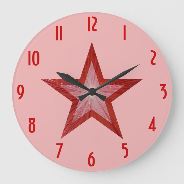 Estrella roja 'números' redondo de reloj rosa (Anverso)