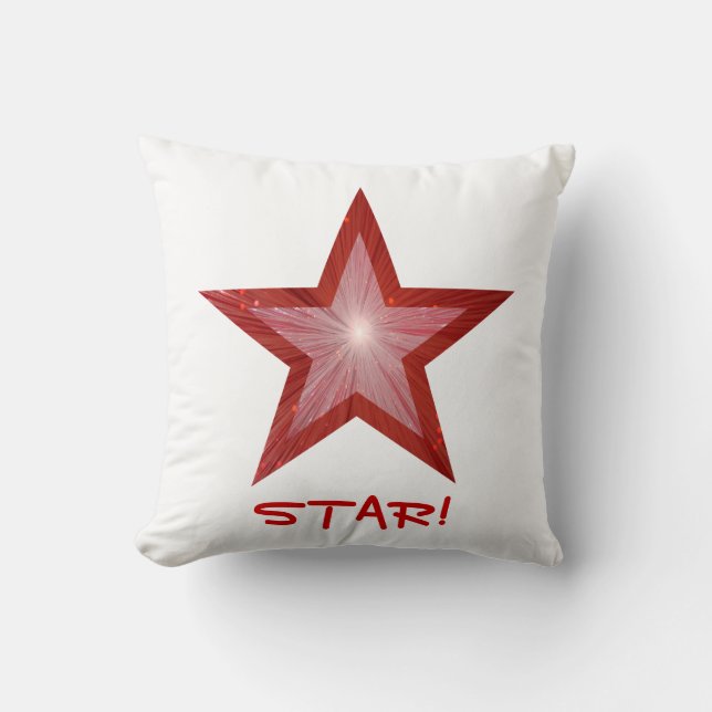 Estrella roja 'STAR!' arroja almohada cuadrada bla (Anverso)