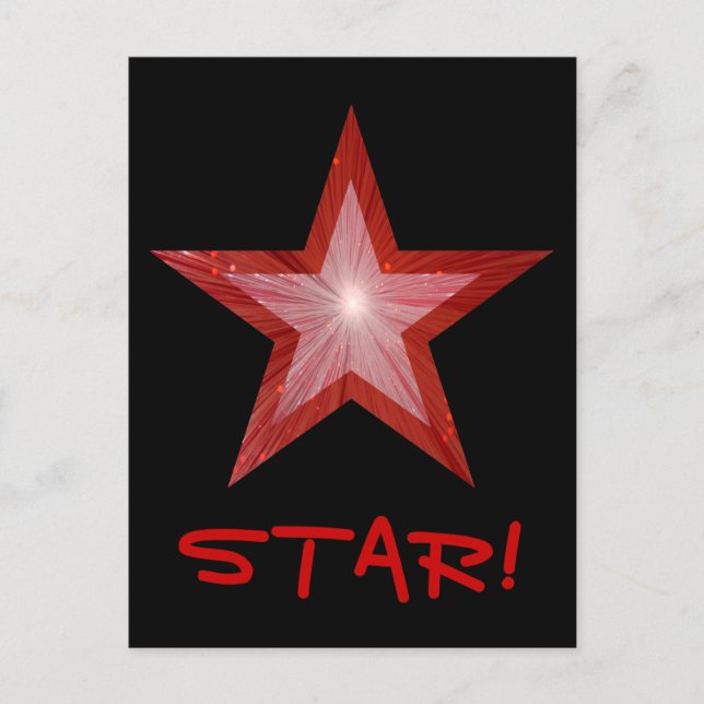 Estrella roja 'STAR!' postal negra (Anverso)
