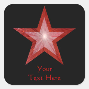 Estrella roja 'Tu texto' pegatina cuadrado negro