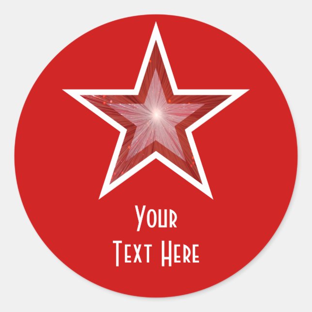 Estrella roja 'Tu texto' pegatina redonda (Anverso)