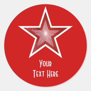Estrella roja 'Tu texto' pegatina redonda