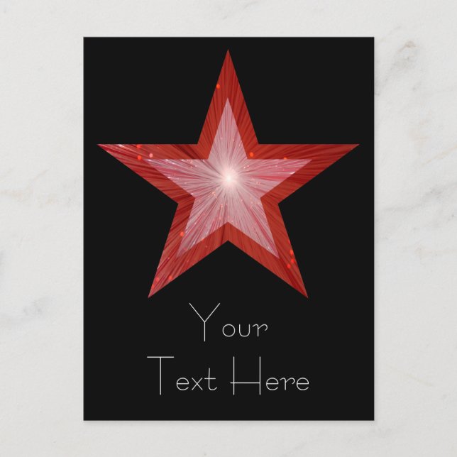Estrella roja 'Tu texto' postal negra (Anverso)
