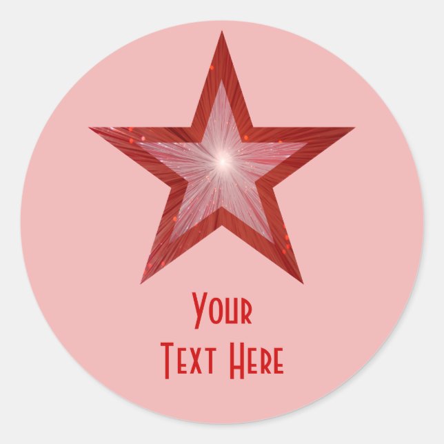 Estrella roja 'Tu texto' redonda pegatina rosa pál (Anverso)