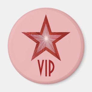 Estrella roja 'VIP' imán de nevera redonda rosa
