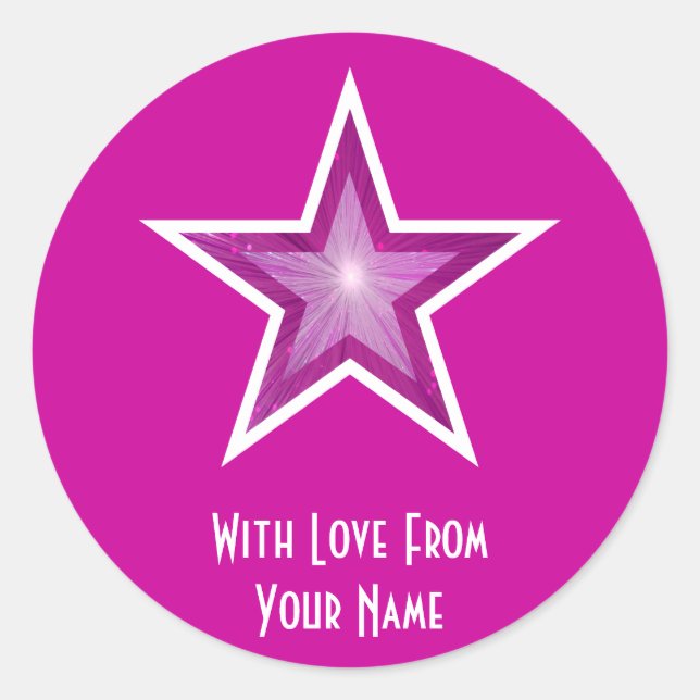 Estrella rosa 'Con amor de'' redonda pegatina rosa (Anverso)