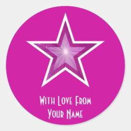 Estrella rosa 'Con amor de'' redonda pegatina rosa