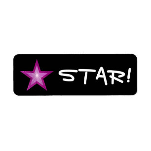 Estrella rosa "¡ESTRELLA!" etiqueta pequeña negra