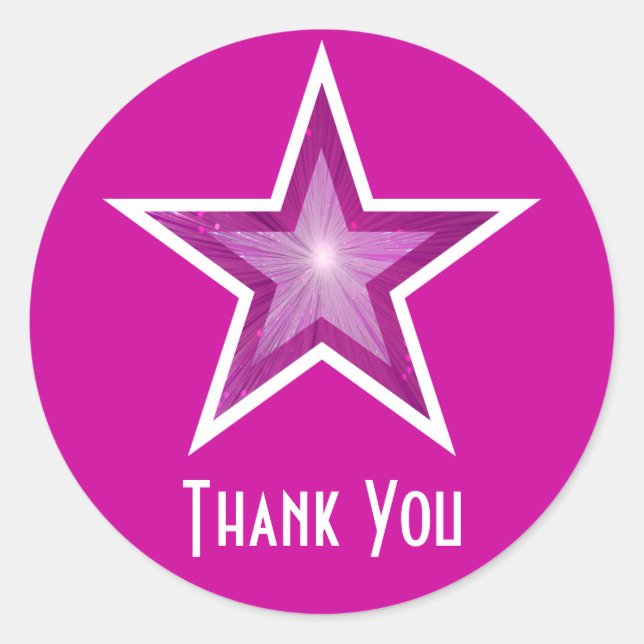 Estrella rosa "Gracias" pegatina redonda (Anverso)