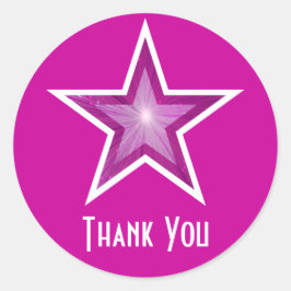 Estrella rosa "Gracias" pegatina redonda