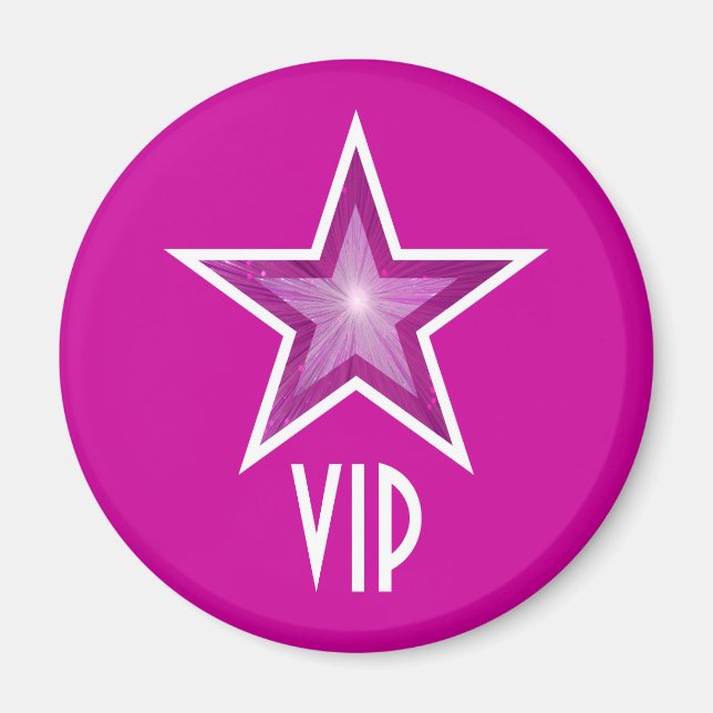 Estrella rosa imán "VIP" de nevera redonda rosa (Frente)