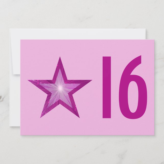 Estrella rosa invitación al cumpleaños '16' color  (Anverso)