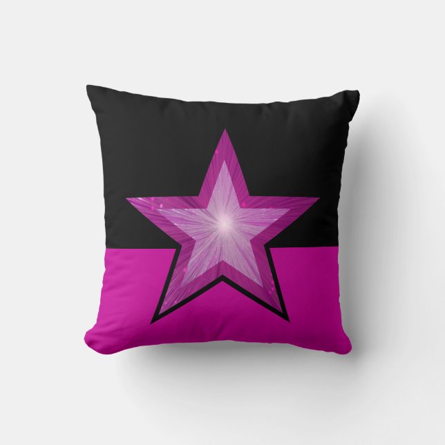 Estrella rosa lanzar almohada cuadrada rosa negro (Anverso)