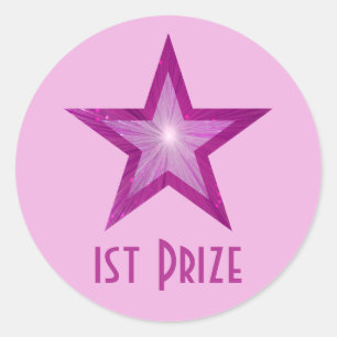 Estrella rosa 'Primer Premio' redondo pegatina ros