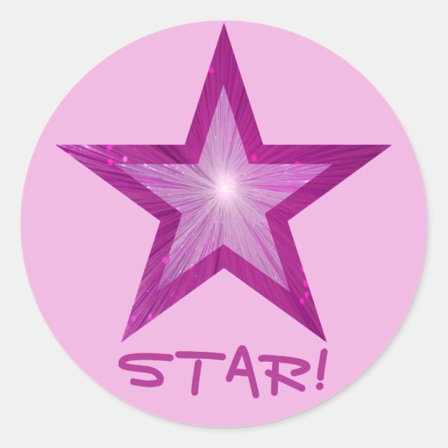 Estrella rosa 'STAR!' redonda pegatina rosa (Anverso)