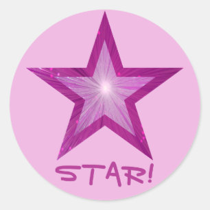 Estrella rosa 'STAR!' redonda pegatina rosa