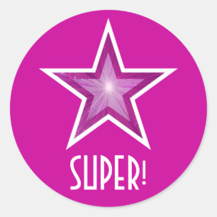 Estrella rosa 'SUPER!' redonda pegatina rosa