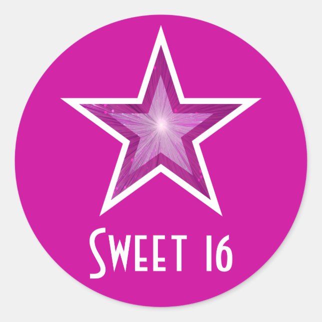 Estrella rosa 'Sweet 16' pegatina redondo rosa (Anverso)