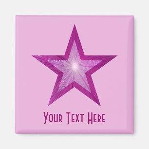 Estrella rosa 'Tu texto' imán cuadrado pálido rosa