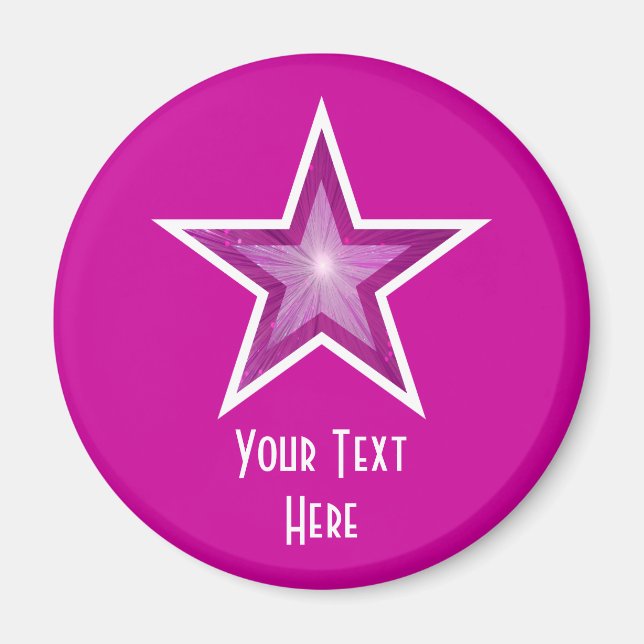 Estrella rosa 'Tu texto' imán de nevera rosa (Frente)