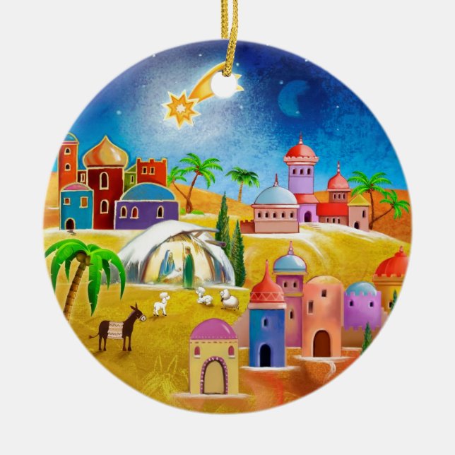 Estrella sobre el ornamento de Navidad de Belén (Frente)