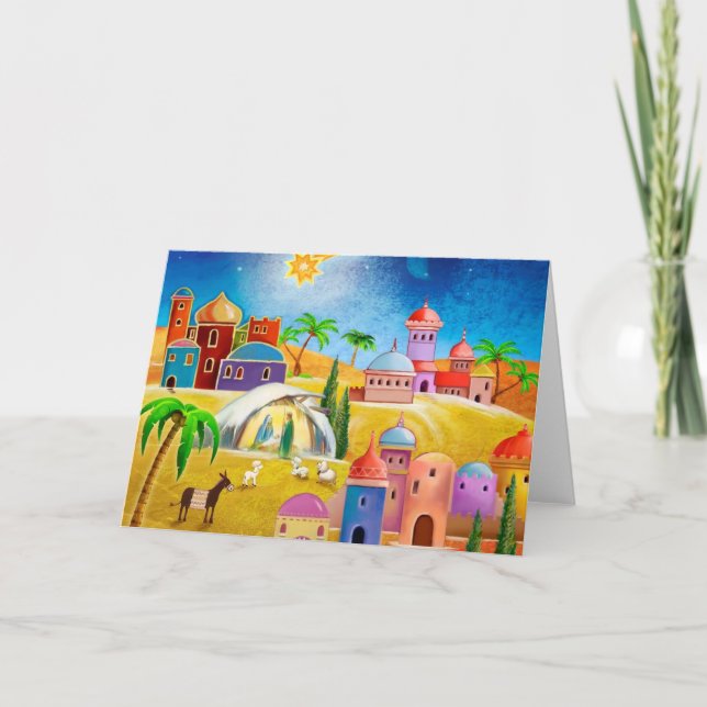 Estrella sobre tarjeta de Navidad de Belén (Anverso)