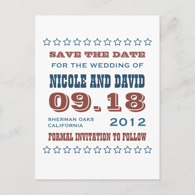 Estrellas Americana boda invitación guardar la fec (Anverso)