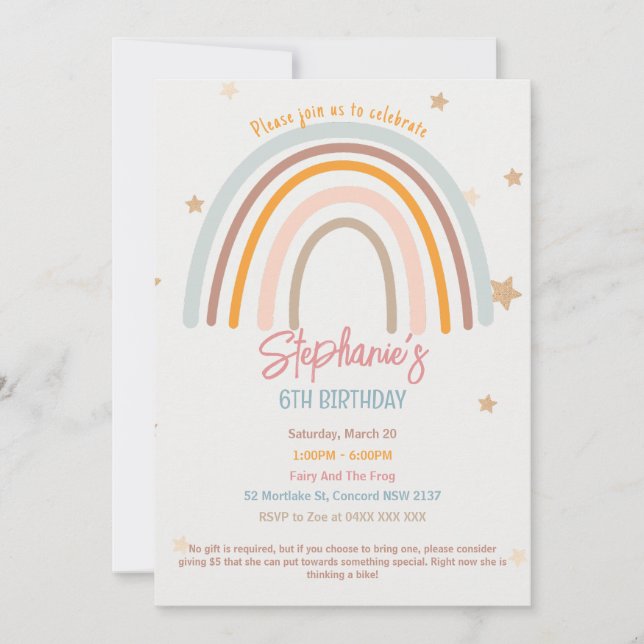 Estrellas arcoiris incendian invitación de cumplea (Anverso)