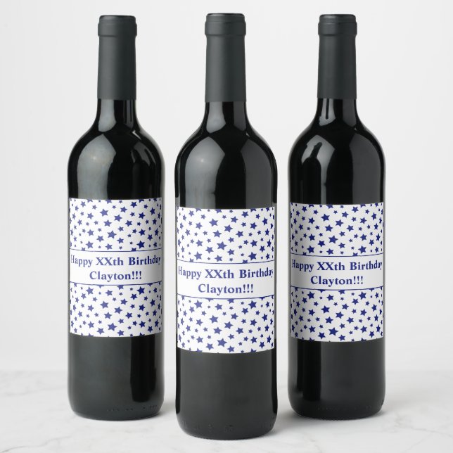 Estrellas azules con mensaje etiqueta de vino de c (Botellas)