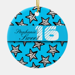 Estrellas azules de cebra Sweet 16 Ornamento de cu