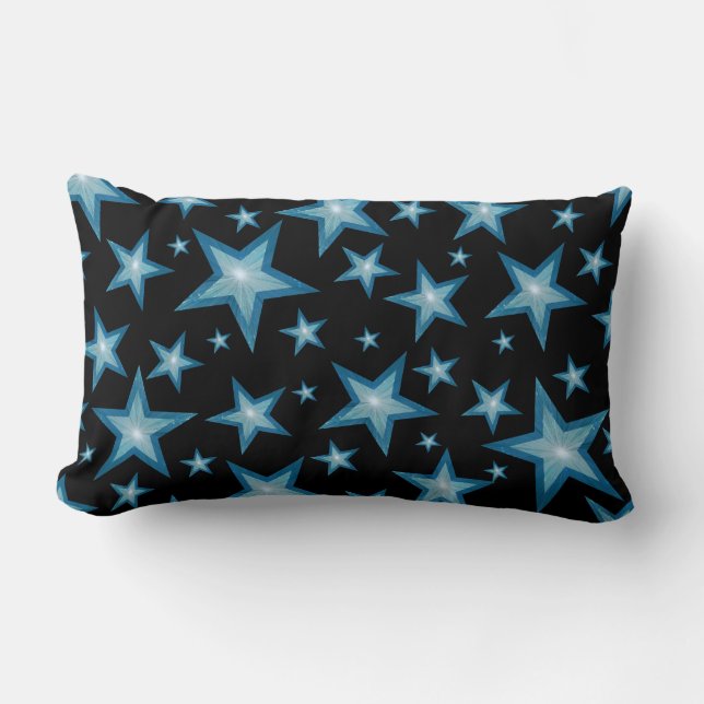 Estrellas azules estampadas lanzar almohada lumbar (Anverso)