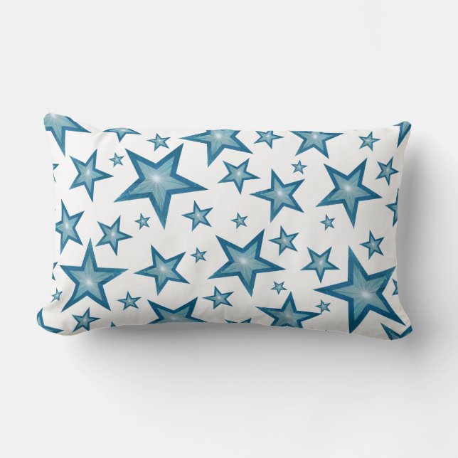 Estrellas azules imprimir almohada lumbar blanco (Anverso)