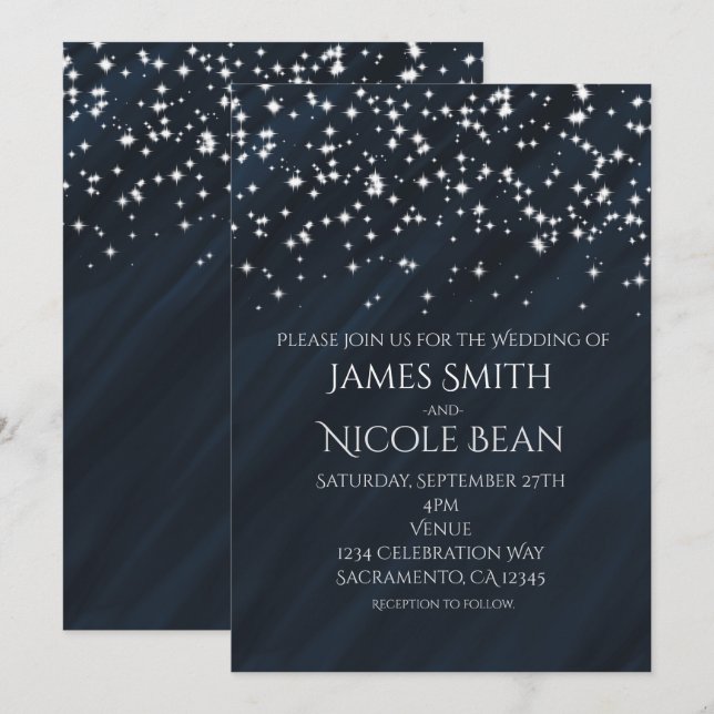 Estrellas azules y espumosas invitaciones de boda  (Anverso / Reverso)