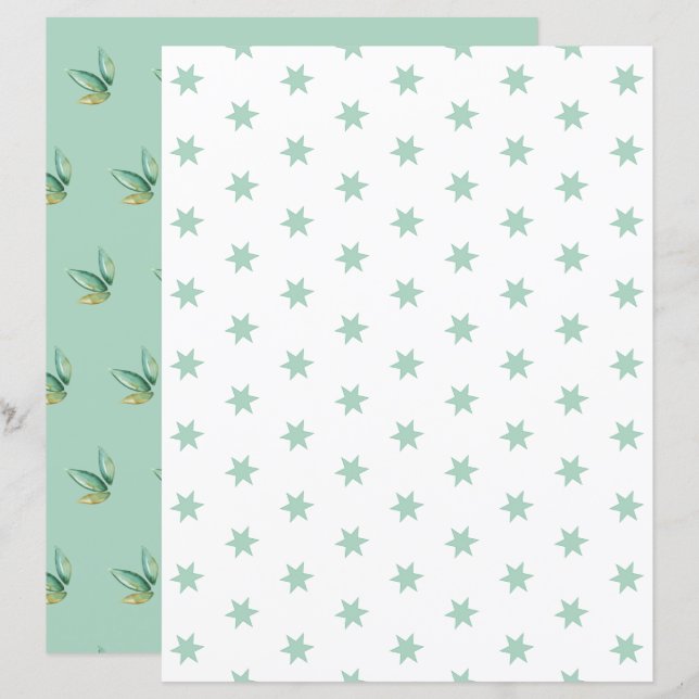 Estrellas azules y hojas hoja de papel de cuaderno (Anverso / Reverso)